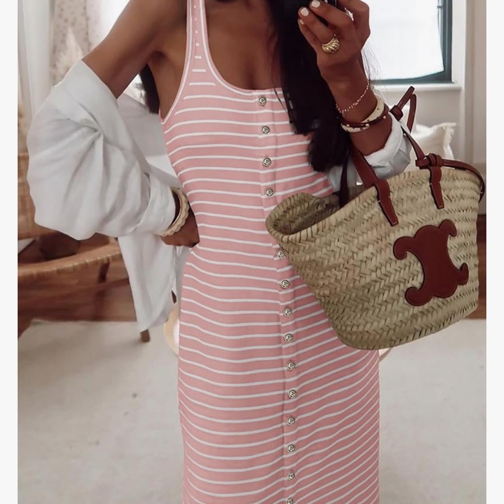 Striped Pink Sleeveless Dress